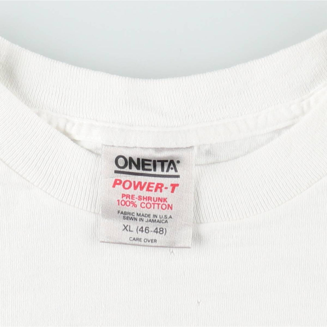 90'S ONEITA POWER-T Art T-Shirt, Made in USA, Men's XL equivalent, Vintage cotton white type Vintage Second Hand