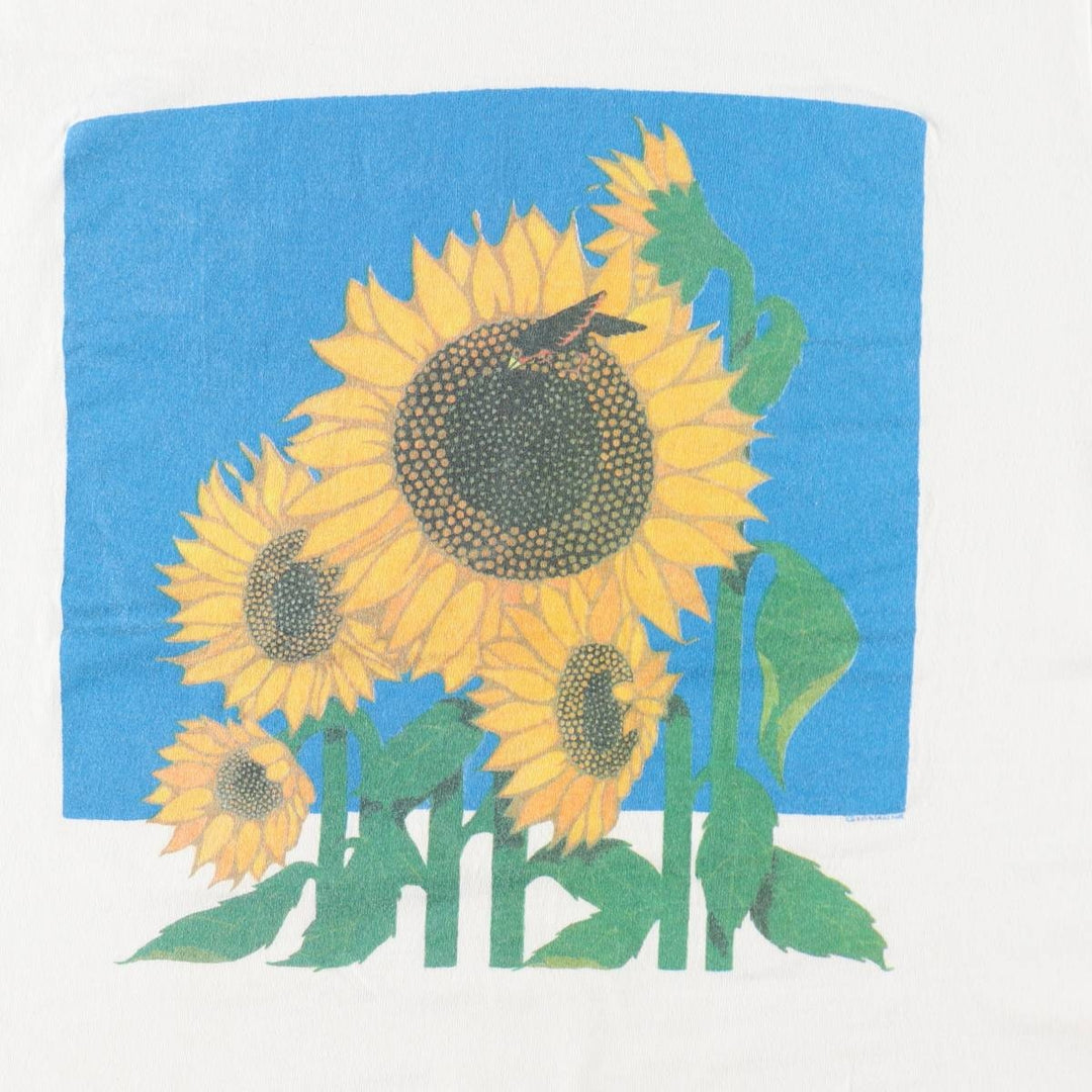 2000'S Fruit of the Loom Sunflower Pattern Floral Print T-Shirt, Made in Canada, Men's Size M (approx.) cotton white type Vintage Second Hand