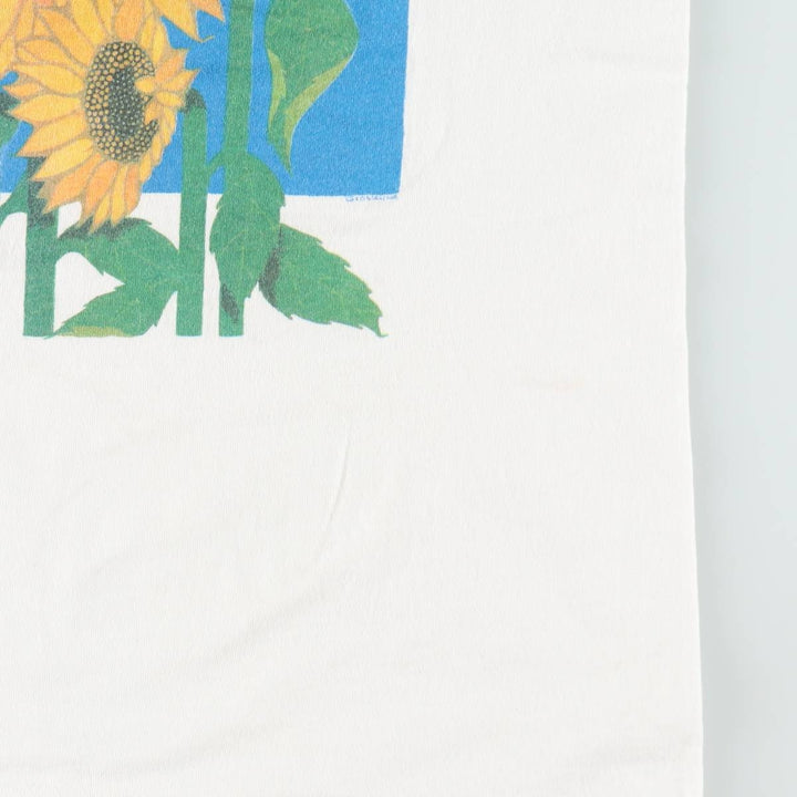 2000'S Fruit of the Loom Sunflower Pattern Floral Print T-Shirt, Made in Canada, Men's Size M (approx.) cotton white type Vintage Second Hand