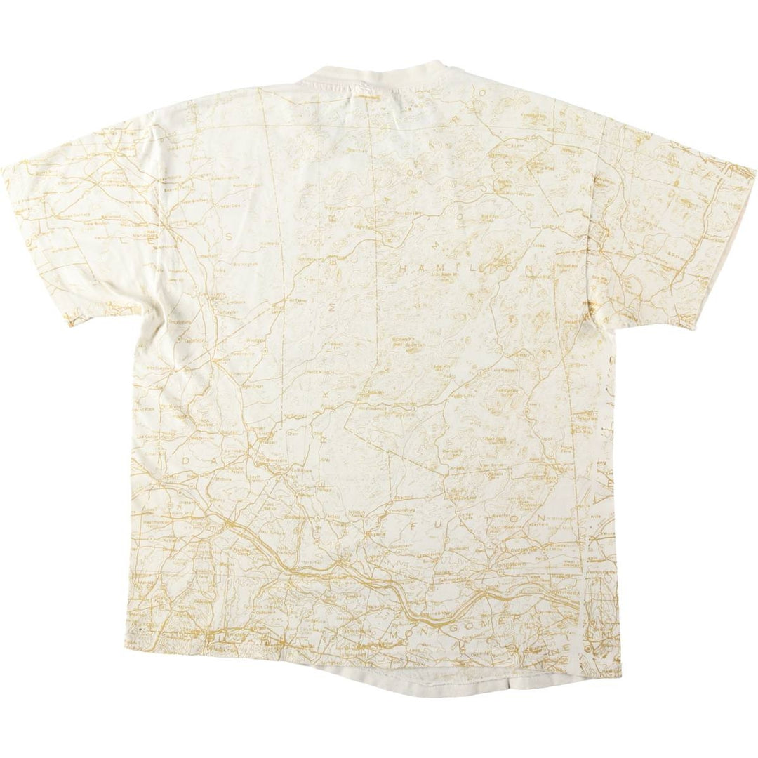 90'S Hanes BEEFY-T All-Over Print T-Shirt, Made in USA, Men's Size L (approx.) cotton Beige type Vintage Second Hand