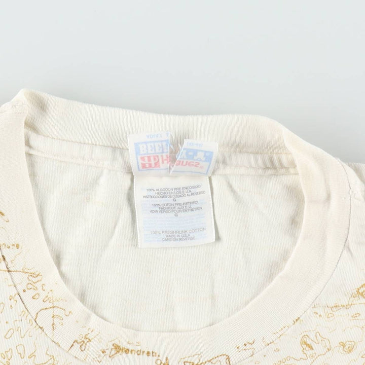90'S Hanes BEEFY-T All-Over Print T-Shirt, Made in USA, Men's Size L (approx.) cotton Beige type Vintage Second Hand