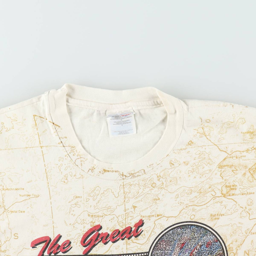 90'S Hanes BEEFY-T All-Over Print T-Shirt, Made in USA, Men's Size L (approx.) cotton Beige type Vintage Second Hand