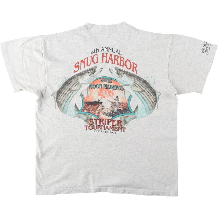 90'S Anvil fish print t-shirt, made in USA, men's size L equivalent, vintage. cotton gray type Vintage Second Hand