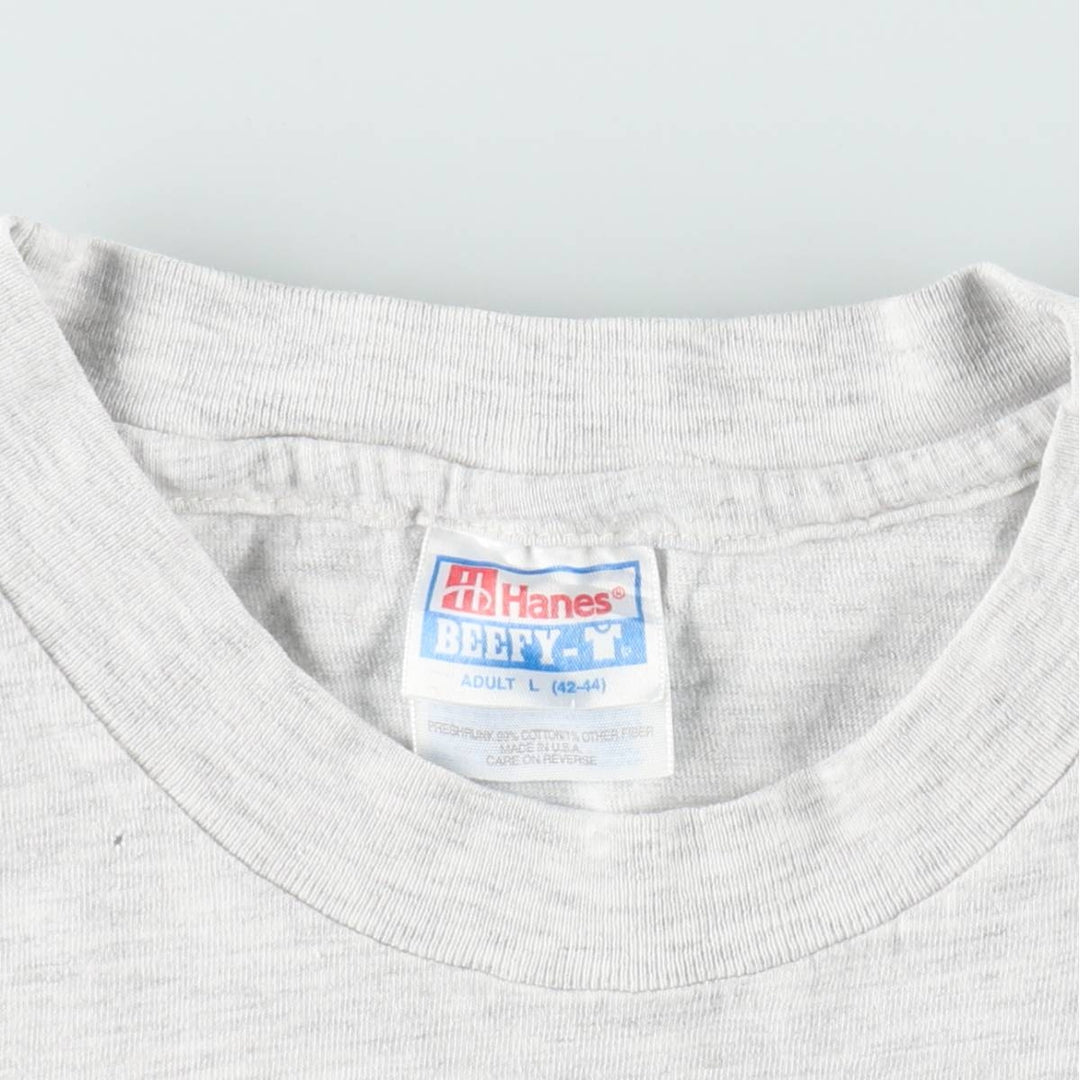 90'S Hanes BEEFY-T Printed T-shirt, Made in USA, Men's L size, Vintage cotton gray type Vintage Second Hand
