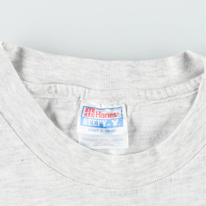 90'S Hanes BEEFY-T Printed T-shirt, Made in USA, Men's L size, Vintage cotton gray type Vintage Second Hand