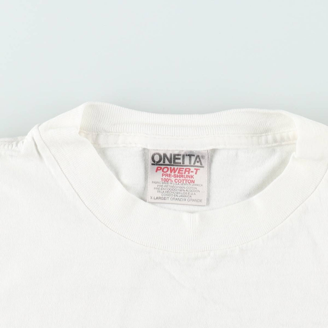 90'S ONEITA POWER-T Printed T-shirt Made in USA Men's XL Vintage cotton white type Vintage Second Hand