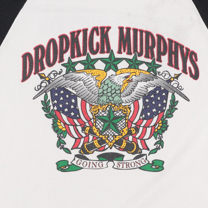 Dropkick Murphys Eagle Pattern American Flag Raglan Band T-Shirt (Men's Size S) unclear white type Vintage Second Hand