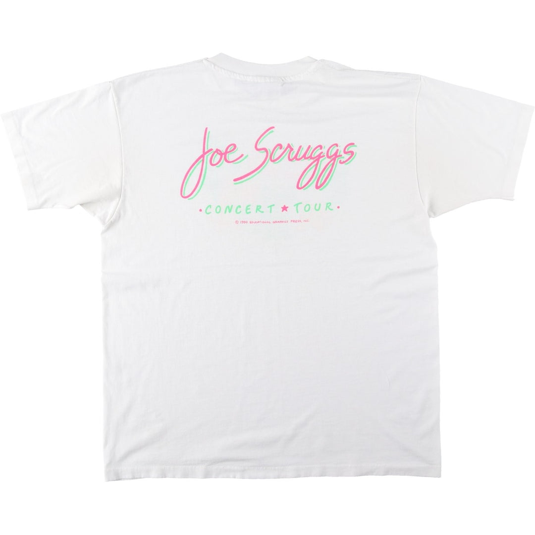 80'S Hanes Joe Scruggs Blue Tag Band T-Shirt, Made in USA, Men's XL equivalent. cotton white type Vintage Second Hand