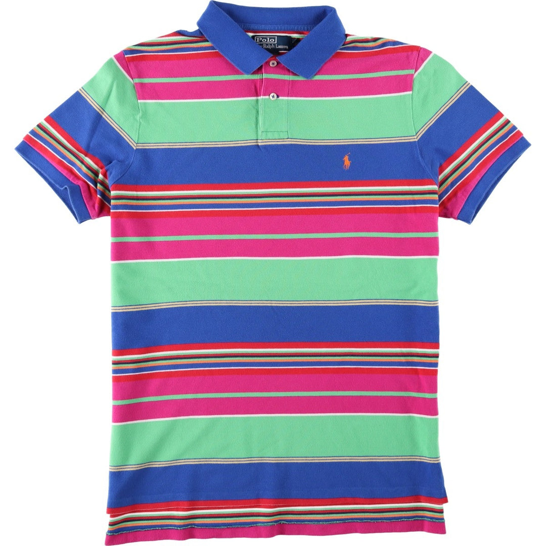 Ralph Lauren POLO by Ralph Lauren CUSTOM FIT Multi-stripe Short-Sleeve Polo Shirt, Men's Size XL (approx.) cotton green type yellow green Vintage Second Hand