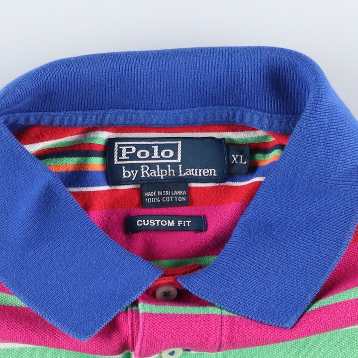Ralph Lauren POLO by Ralph Lauren CUSTOM FIT Multi-stripe Short-Sleeve Polo Shirt, Men's Size XL (approx.) cotton green type yellow green Vintage Second Hand