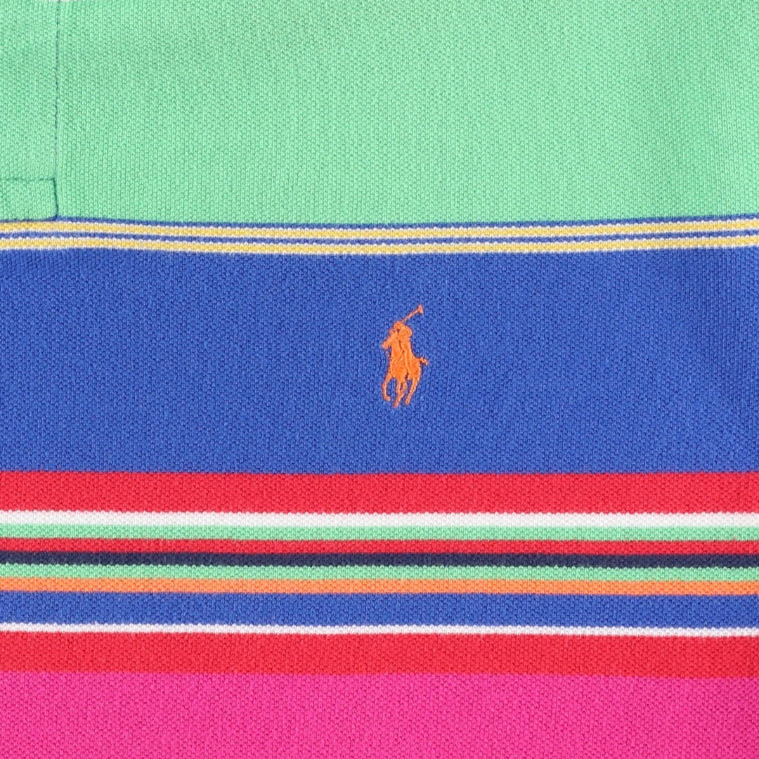 Ralph Lauren POLO by Ralph Lauren CUSTOM FIT Multi-stripe Short-Sleeve Polo Shirt, Men's Size XL (approx.) cotton green type yellow green Vintage Second Hand