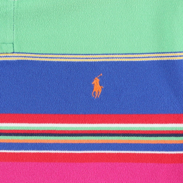 Ralph Lauren POLO by Ralph Lauren CUSTOM FIT Multi-stripe Short-Sleeve Polo Shirt, Men's Size XL (approx.) cotton green type yellow green Vintage Second Hand