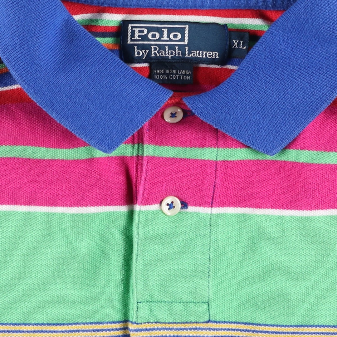 Ralph Lauren POLO by Ralph Lauren CUSTOM FIT Multi-stripe Short-Sleeve Polo Shirt, Men's Size XL (approx.) cotton green type yellow green Vintage Second Hand