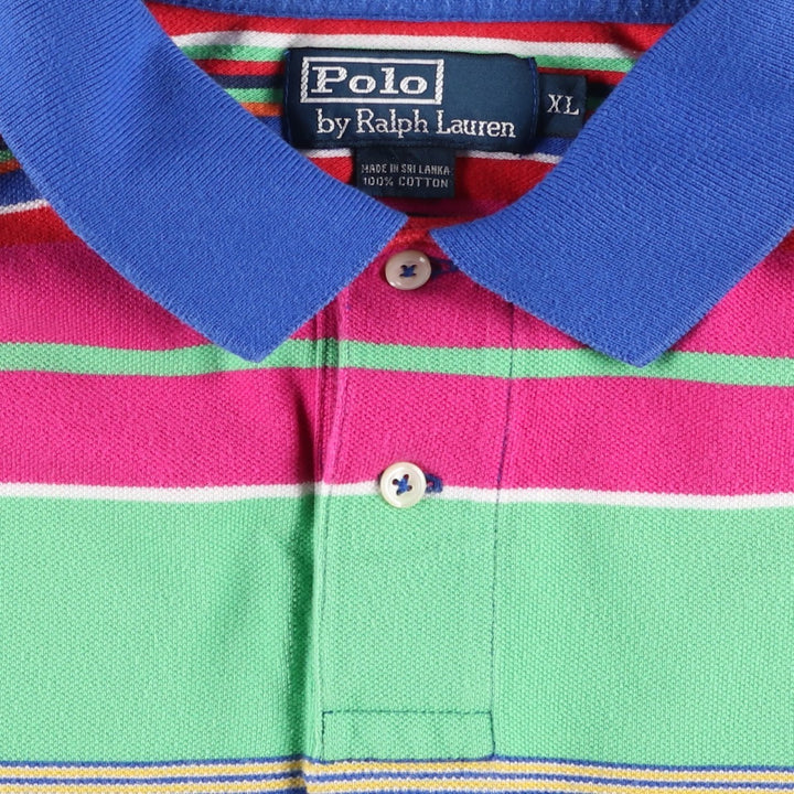 Ralph Lauren POLO by Ralph Lauren CUSTOM FIT Multi-stripe Short-Sleeve Polo Shirt, Men's Size XL (approx.) cotton green type yellow green Vintage Second Hand