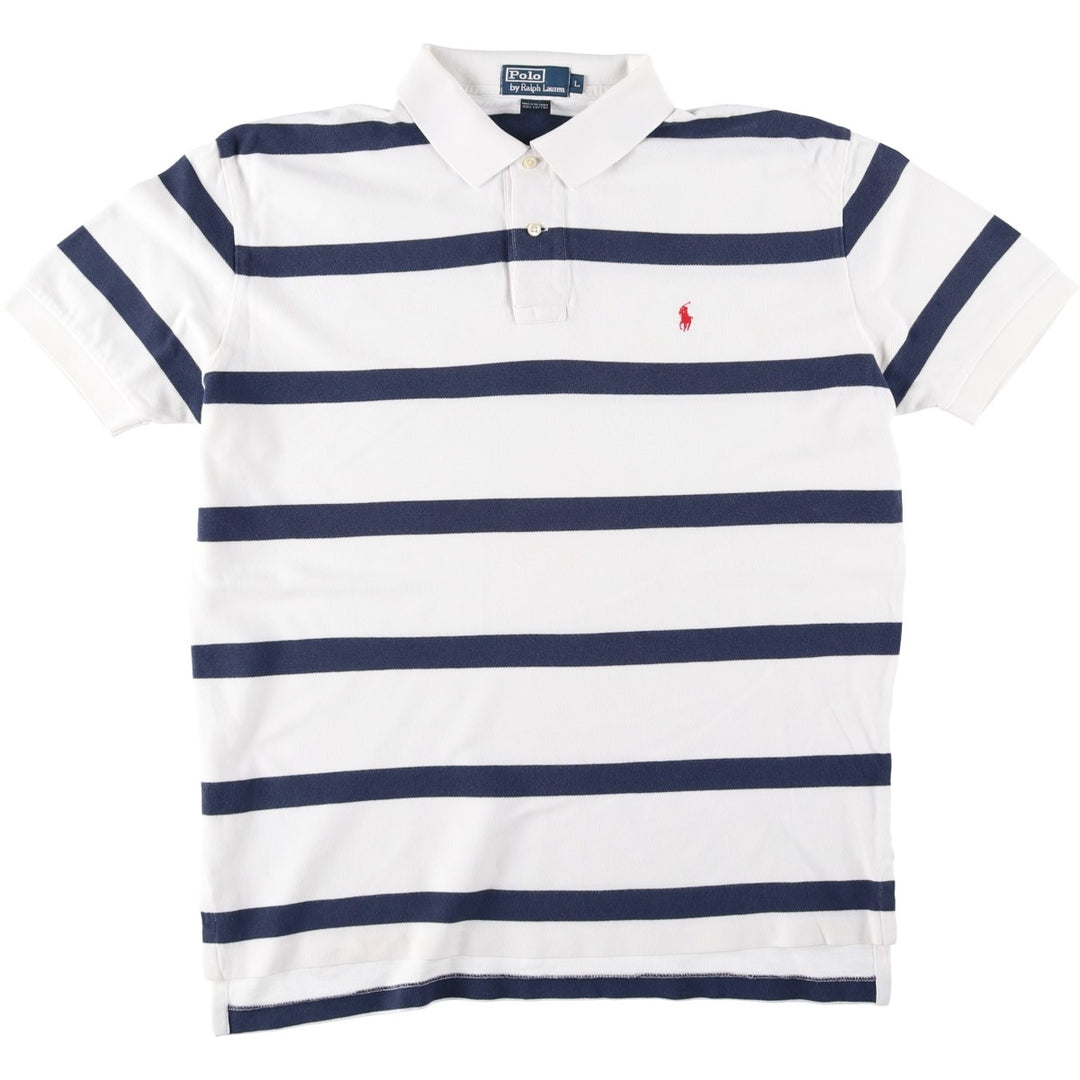 Ralph Lauren POLO by Ralph Lauren short sleeve striped polo shirt, men's size L cotton white type Vintage Second Hand