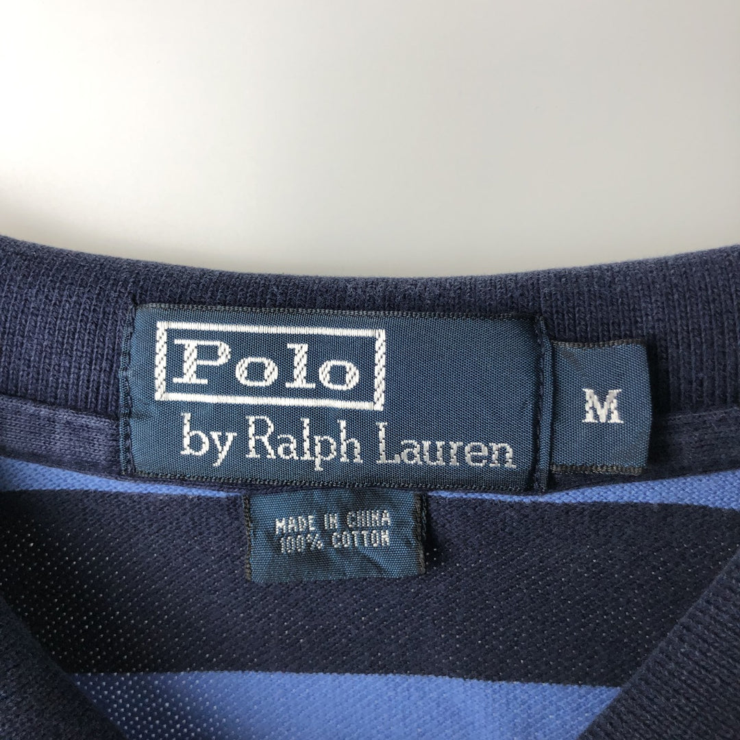 Ralph Lauren POLO by Ralph Lauren CUSTOM FIT Multi-border short sleeve border polo shirt Men's M size cotton navy blue type Vintage Second Hand