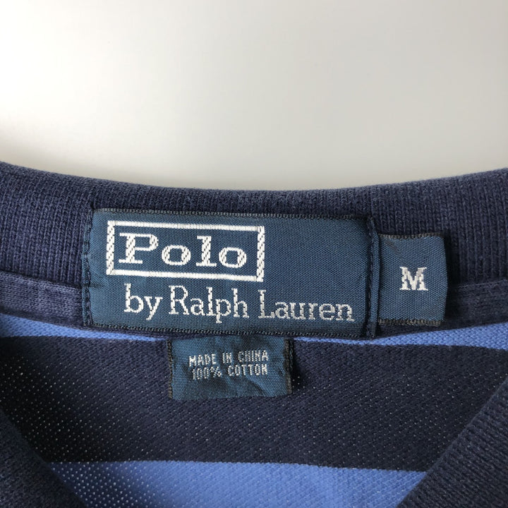 Ralph Lauren POLO by Ralph Lauren CUSTOM FIT Multi-border short sleeve border polo shirt Men's M size cotton navy blue type Vintage Second Hand