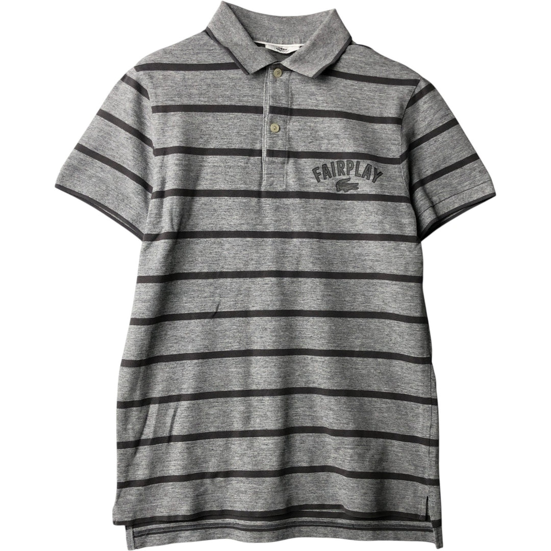 Lacoste Regular Fit Short-Sleeve Striped Polo Shirt, Men's Size XS (approx.) cotton gray type Vintage Second Hand