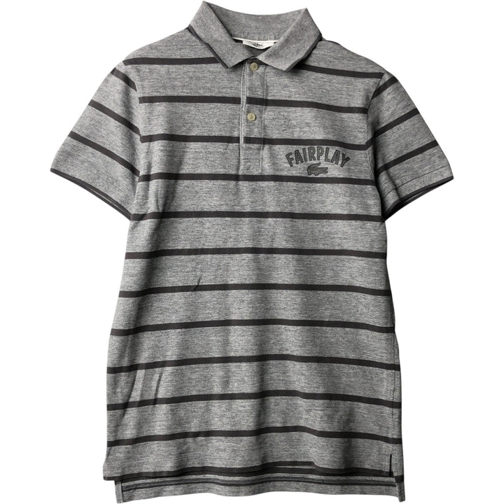 Lacoste Regular Fit Short-Sleeve Striped Polo Shirt, Men's Size XS (approx.) cotton gray type Vintage Second Hand