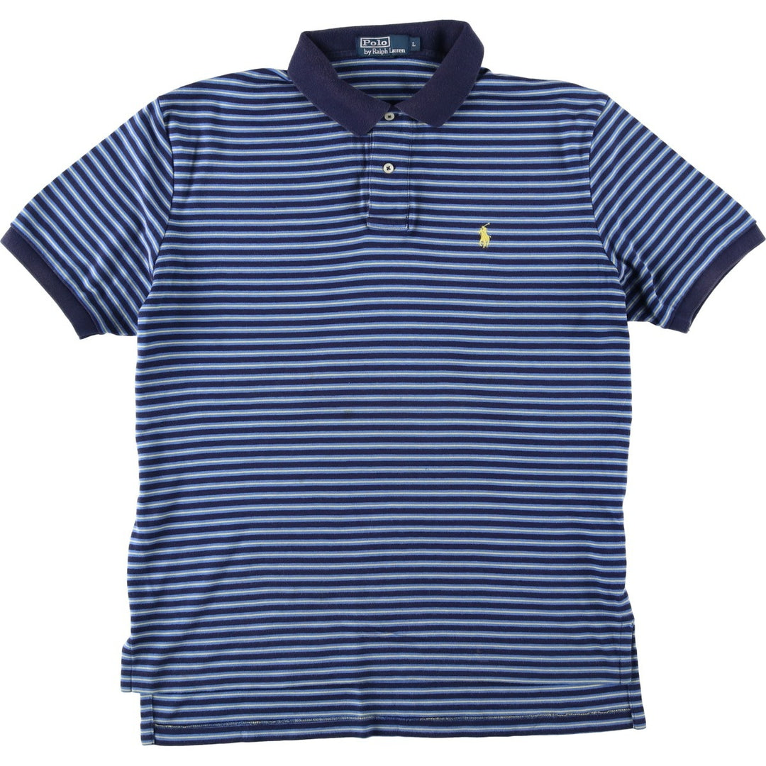 Ralph Lauren POLO by Ralph Lauren Multi-border short sleeve striped polo shirt Men's size L cotton navy blue type Vintage Second Hand