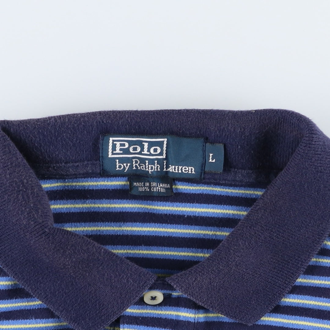 Ralph Lauren POLO by Ralph Lauren Multi-border short sleeve striped polo shirt Men's size L cotton navy blue type Vintage Second Hand