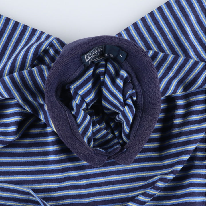 Ralph Lauren POLO by Ralph Lauren Multi-border short sleeve striped polo shirt Men's size L cotton navy blue type Vintage Second Hand