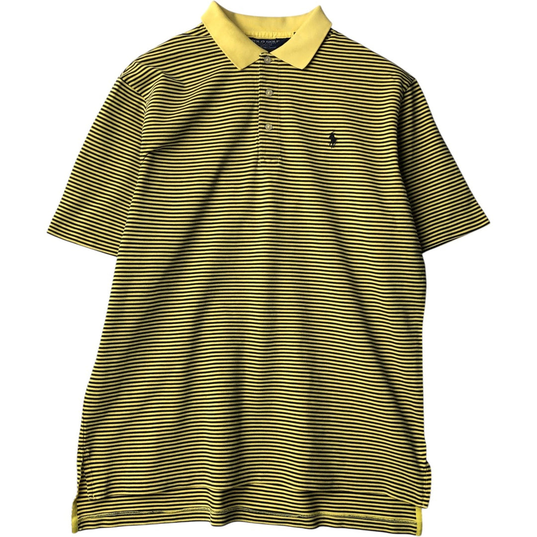 Ralph Lauren POLO GOLF Multi-border short sleeve striped polo shirt, men's size L Pima Cotton lemon yellow Vintage Second Hand