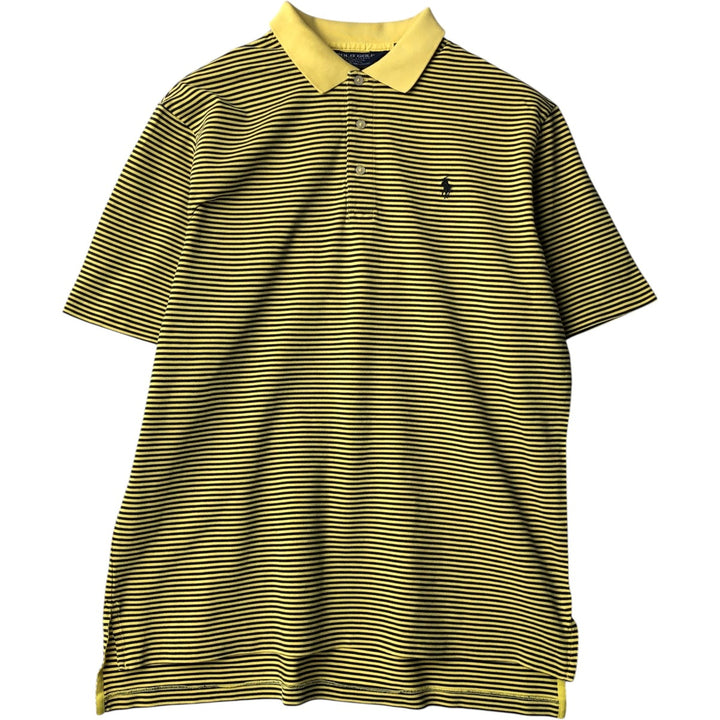Ralph Lauren POLO GOLF Multi-border short sleeve striped polo shirt, men's size L Pima Cotton lemon yellow Vintage Second Hand