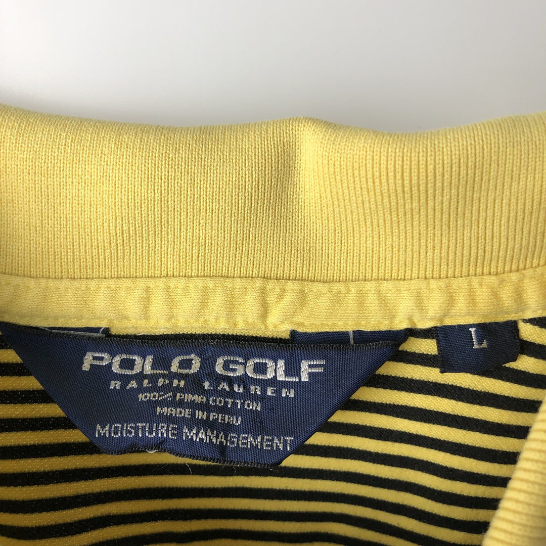 Ralph Lauren POLO GOLF Multi-border short sleeve striped polo shirt, men's size L Pima Cotton lemon yellow Vintage Second Hand