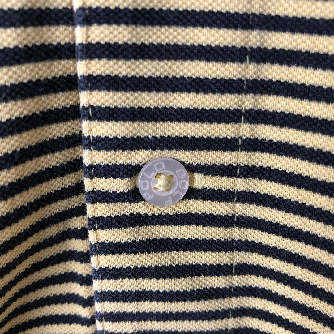 Ralph Lauren POLO GOLF Multi-border short sleeve striped polo shirt, men's size L Pima Cotton lemon yellow Vintage Second Hand