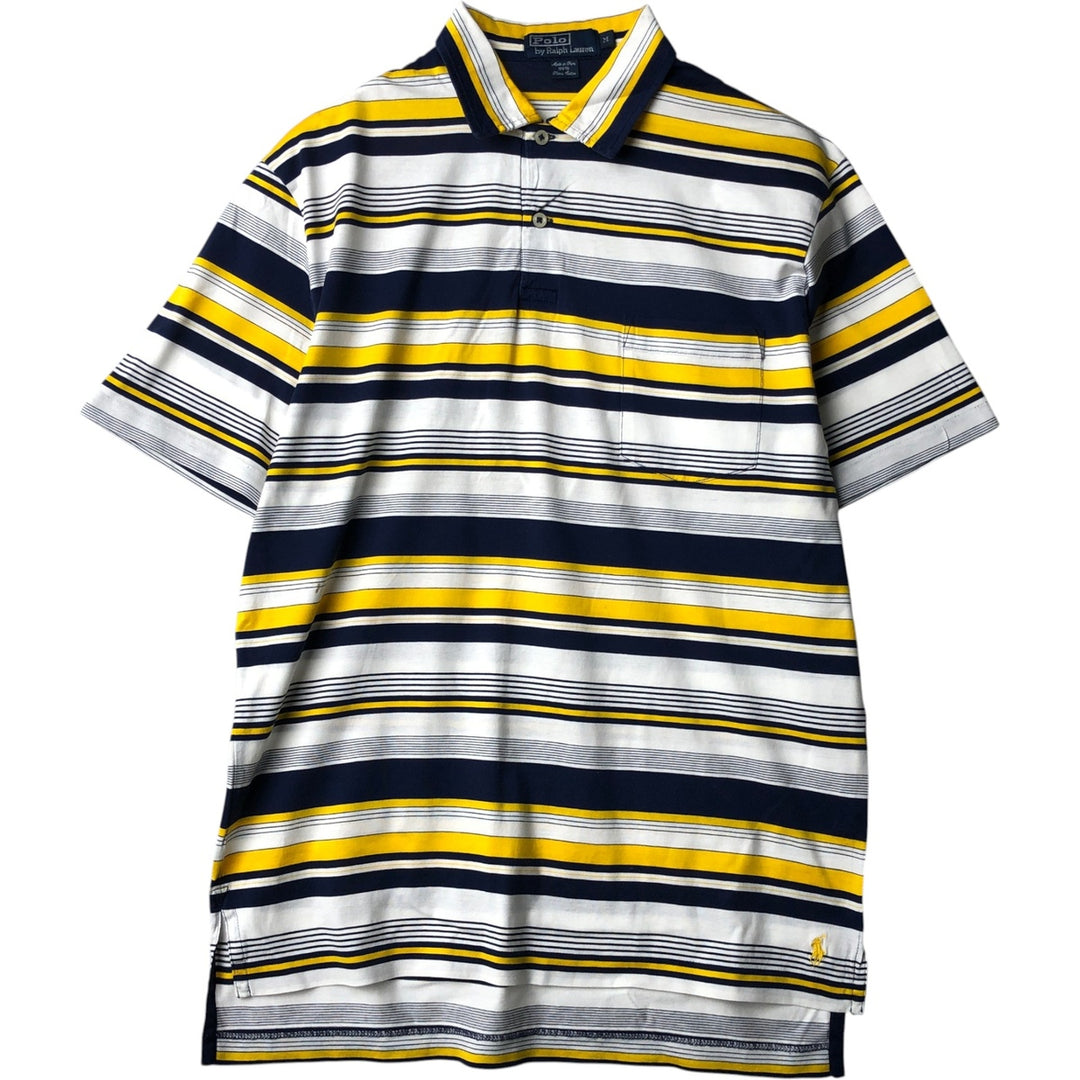 Ralph Lauren POLO by Ralph Lauren Multi-border short sleeve striped polo shirt Men's M size Pima Cotton yellow type Vintage Second Hand