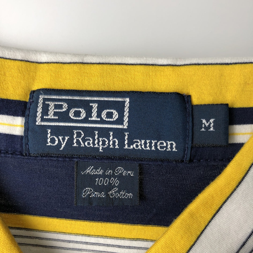 Ralph Lauren POLO by Ralph Lauren Multi-border short sleeve striped polo shirt Men's M size Pima Cotton yellow type Vintage Second Hand