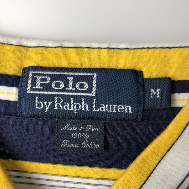 Ralph Lauren POLO by Ralph Lauren Multi-border short sleeve striped polo shirt Men's M size Pima Cotton yellow type Vintage Second Hand