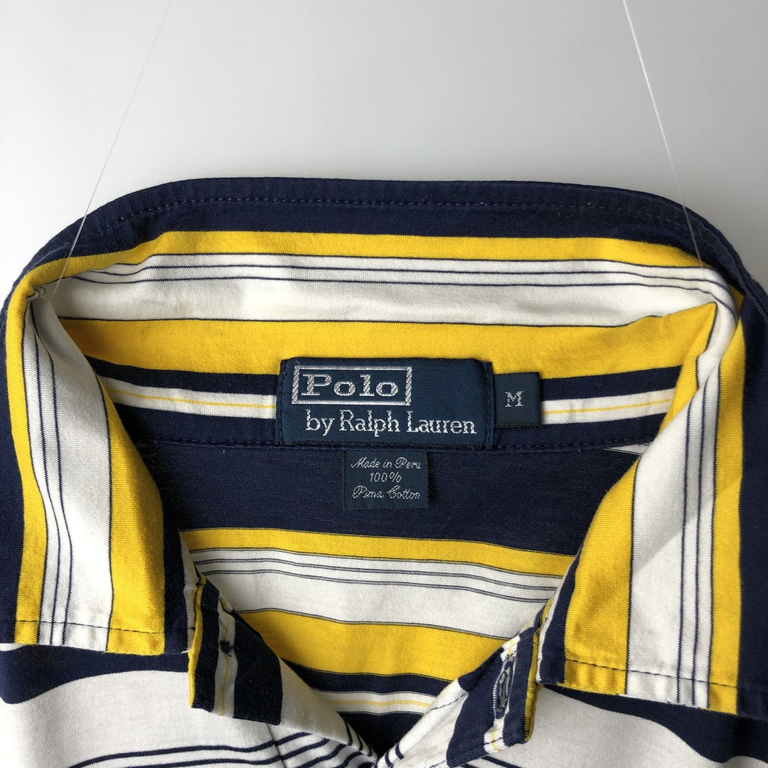 Ralph Lauren POLO by Ralph Lauren Multi-border short sleeve striped polo shirt Men's M size Pima Cotton yellow type Vintage Second Hand