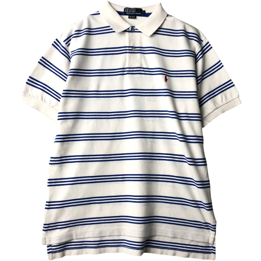 Ralph Lauren POLO by Ralph Lauren Multi-border short sleeve striped polo shirt Men's size L cotton white type Vintage Second Hand