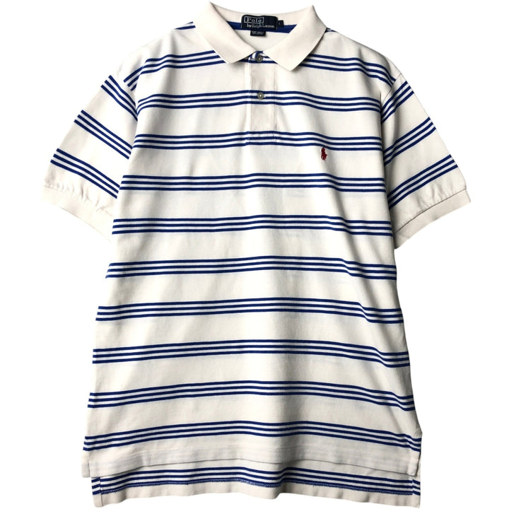 Ralph Lauren POLO by Ralph Lauren Multi-border short sleeve striped polo shirt Men's size L cotton white type Vintage Second Hand