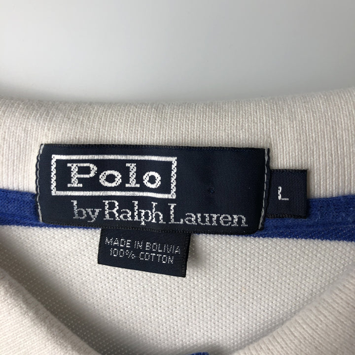 Ralph Lauren POLO by Ralph Lauren Multi-border short sleeve striped polo shirt Men's size L cotton white type Vintage Second Hand