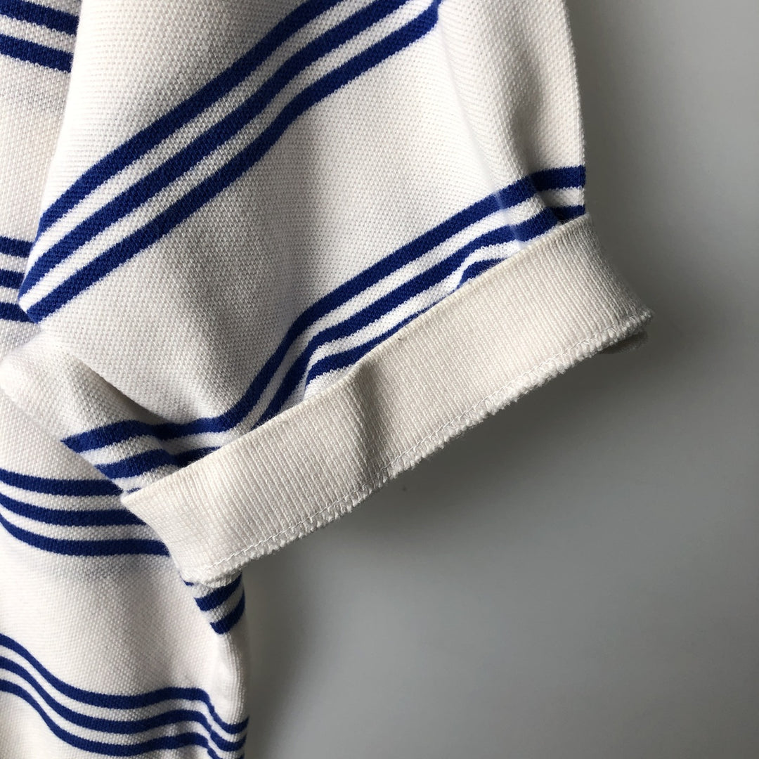 Ralph Lauren POLO by Ralph Lauren Multi-border short sleeve striped polo shirt Men's size L cotton white type Vintage Second Hand