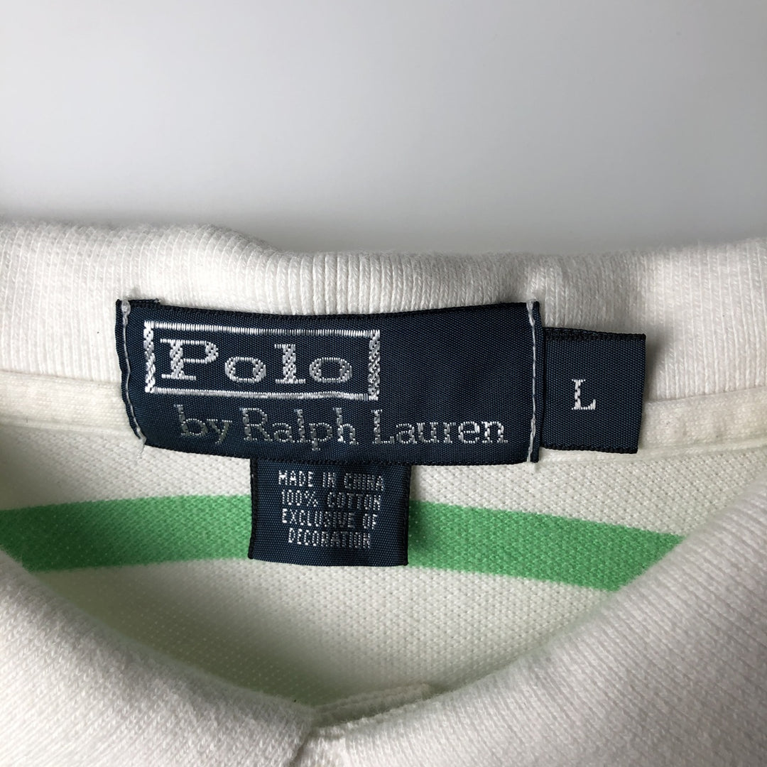 Ralph Lauren POLO by Ralph Lauren short sleeve striped polo shirt, men's size L cotton white type Vintage Second Hand