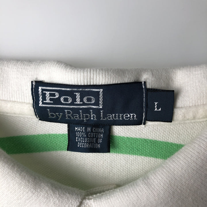 Ralph Lauren POLO by Ralph Lauren short sleeve striped polo shirt, men's size L cotton white type Vintage Second Hand