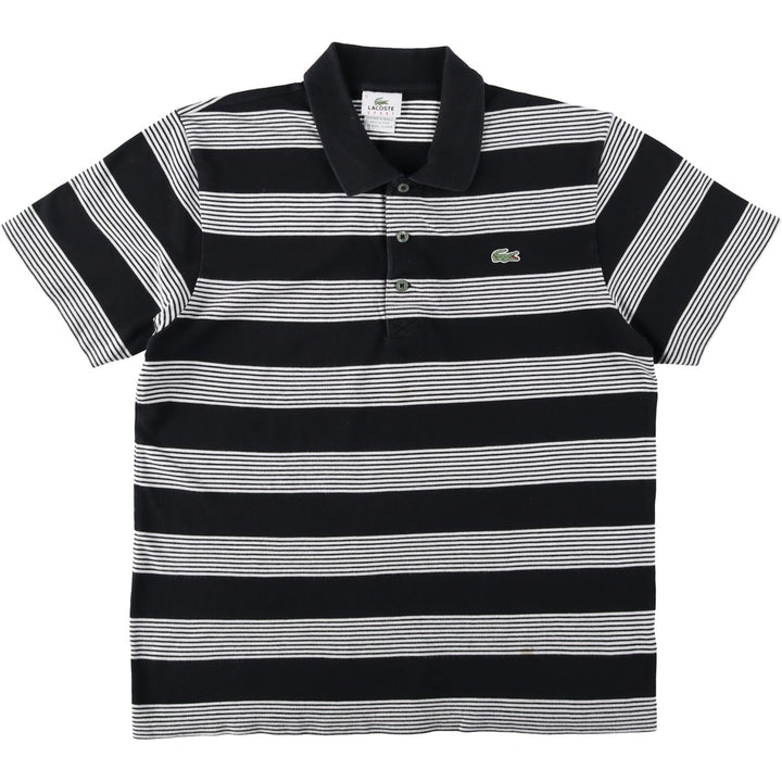 Lacoste LACOSTE SPORT French design Multi-stripe short-sleeved striped polo shirt, size 5 (equivalent to men's L) cotton black type Vintage Second Hand
