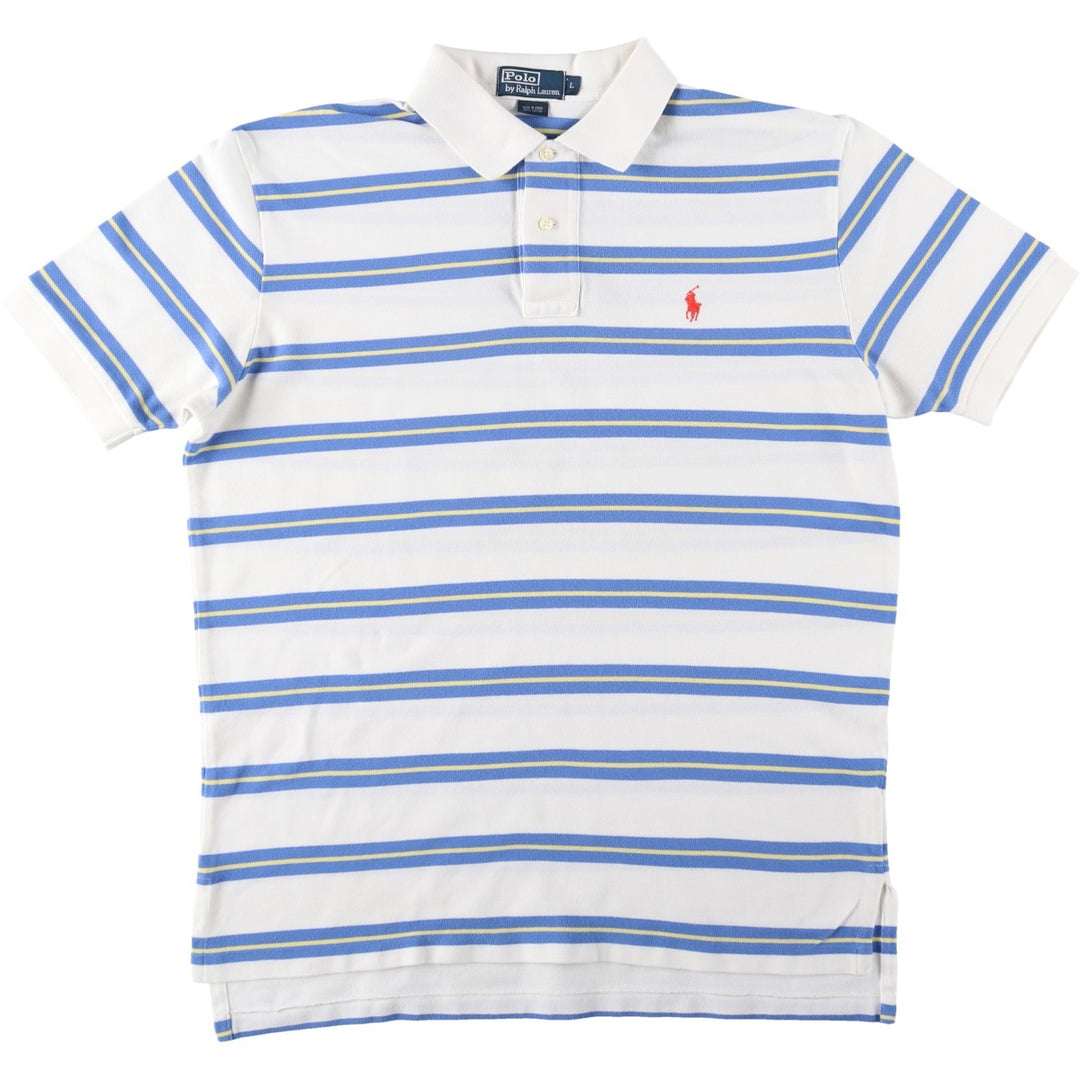 Ralph Lauren POLO by Ralph Lauren CUSTOM FIT short sleeve striped polo shirt men's size L cotton white type Vintage Second Hand