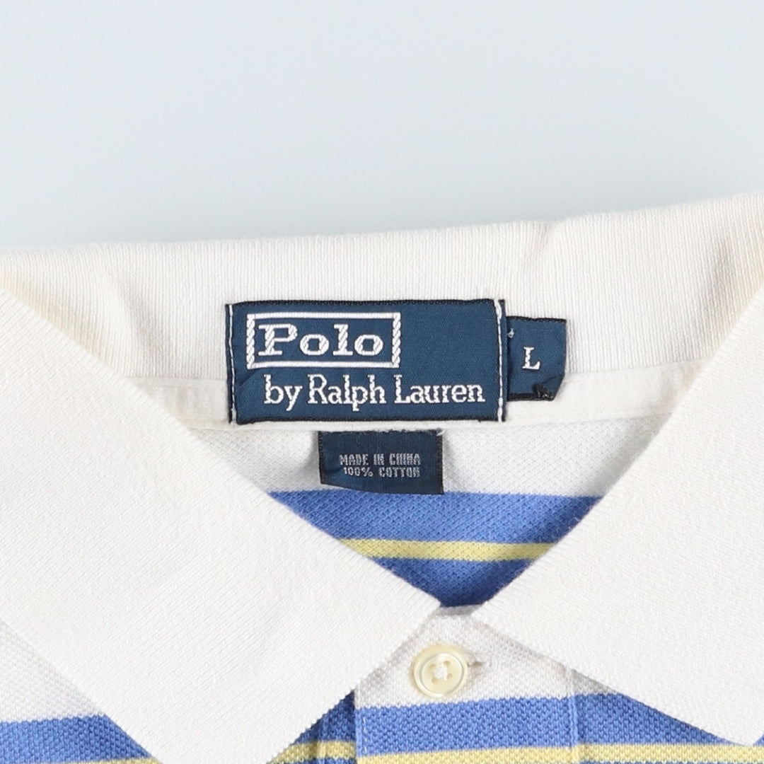 Ralph Lauren POLO by Ralph Lauren CUSTOM FIT short sleeve striped polo shirt men's size L cotton white type Vintage Second Hand