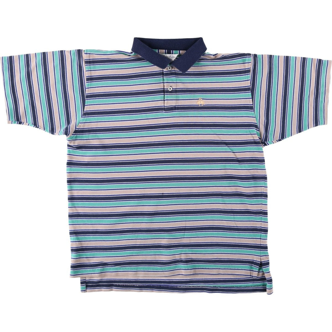 Brooks Brothers Golden Fleece Multi-Stripe Short-Sleeve Polo Shirt, Made in USA, Men's Size L (approx.) cotton Emerald green Vintage Second Hand