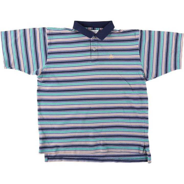 Brooks Brothers Golden Fleece Multi-Stripe Short-Sleeve Polo Shirt, Made in USA, Men's Size L (approx.) cotton Emerald green Vintage Second Hand