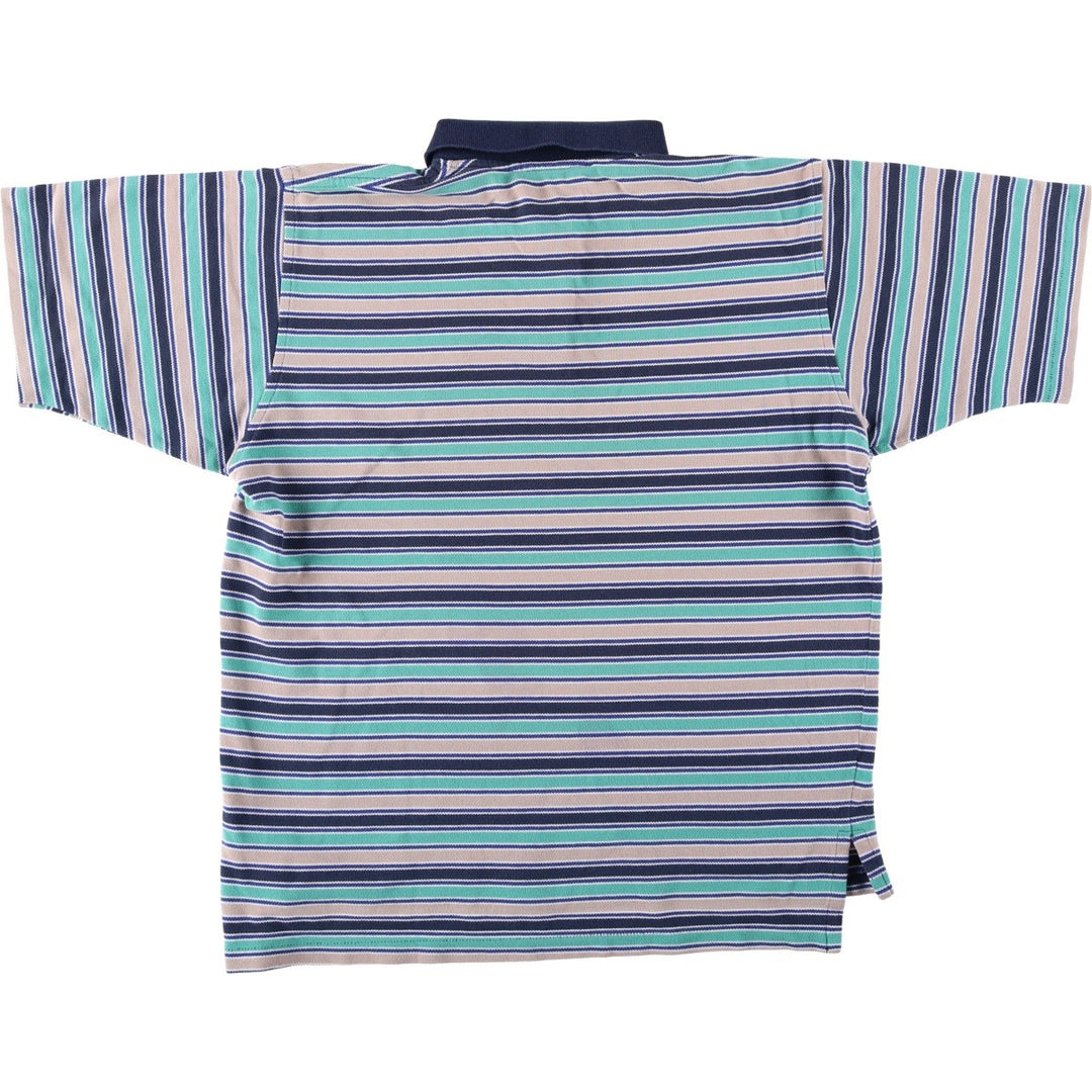 Brooks Brothers Golden Fleece Multi-Stripe Short-Sleeve Polo Shirt, Made in USA, Men's Size L (approx.) cotton Emerald green Vintage Second Hand