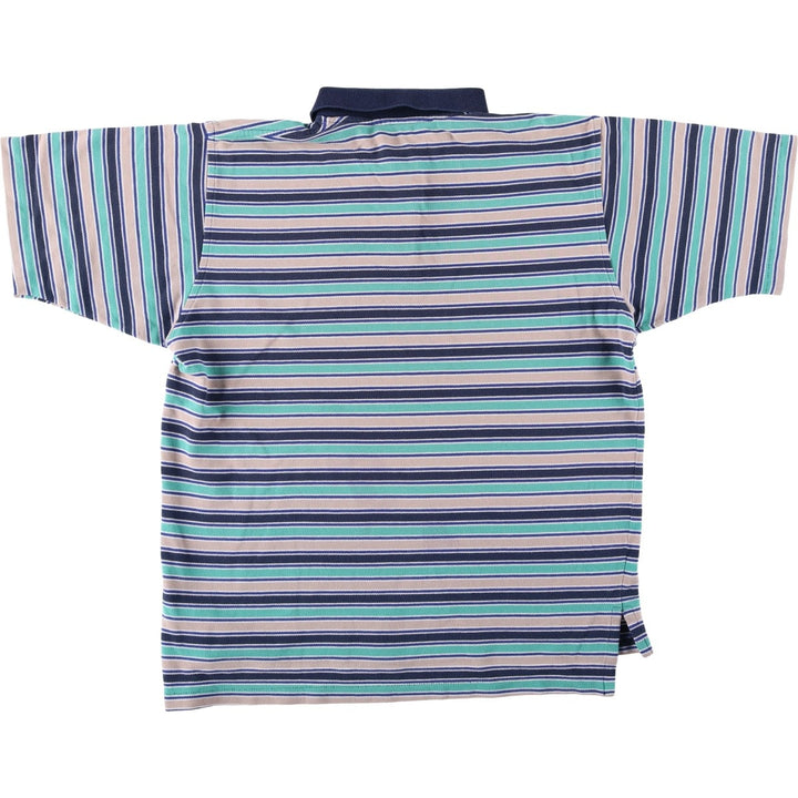 Brooks Brothers Golden Fleece Multi-Stripe Short-Sleeve Polo Shirt, Made in USA, Men's Size L (approx.) cotton Emerald green Vintage Second Hand