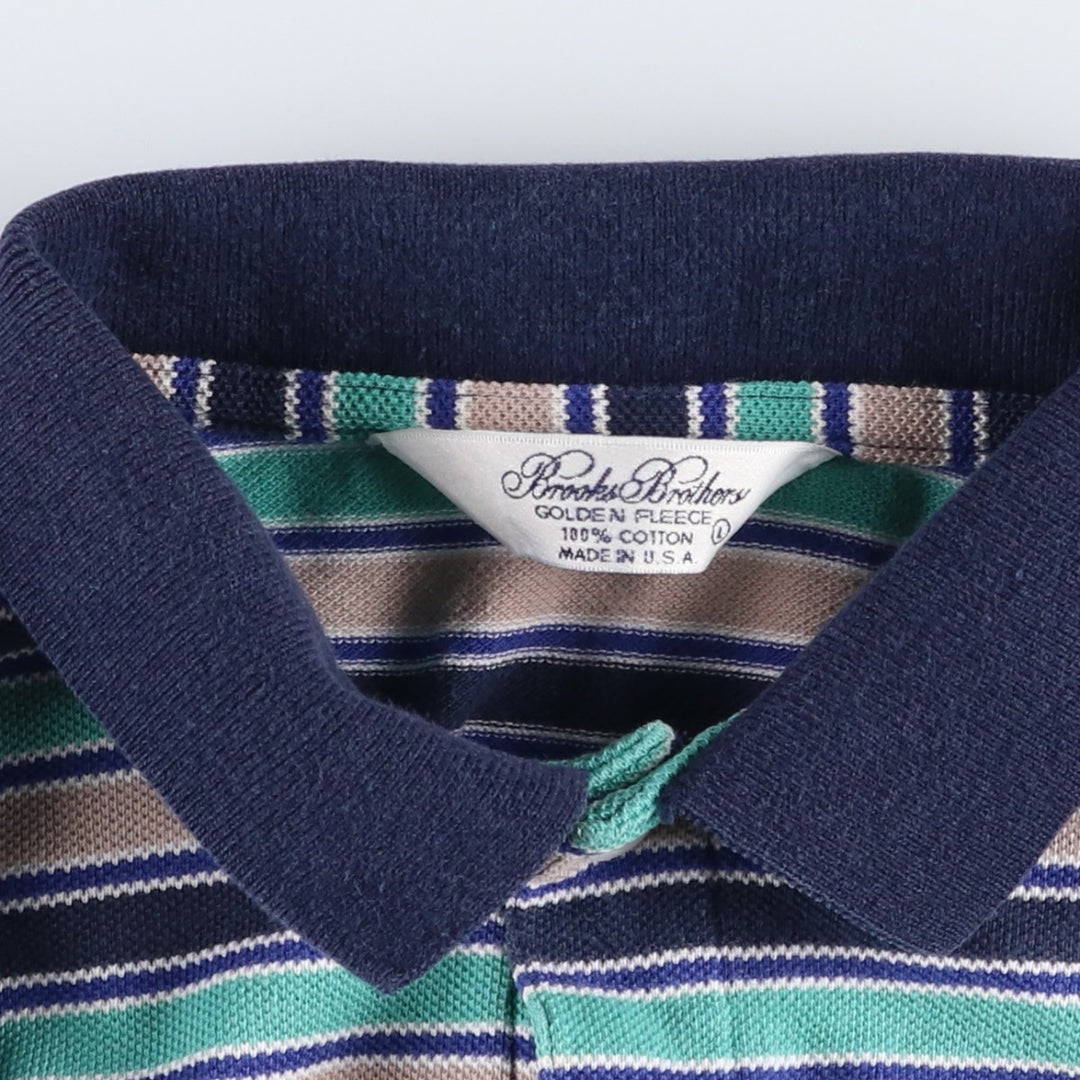 Brooks Brothers Golden Fleece Multi-Stripe Short-Sleeve Polo Shirt, Made in USA, Men's Size L (approx.) cotton Emerald green Vintage Second Hand