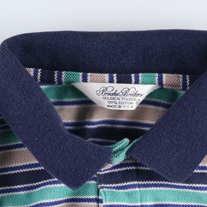 Brooks Brothers Golden Fleece Multi-Stripe Short-Sleeve Polo Shirt, Made in USA, Men's Size L (approx.) cotton Emerald green Vintage Second Hand