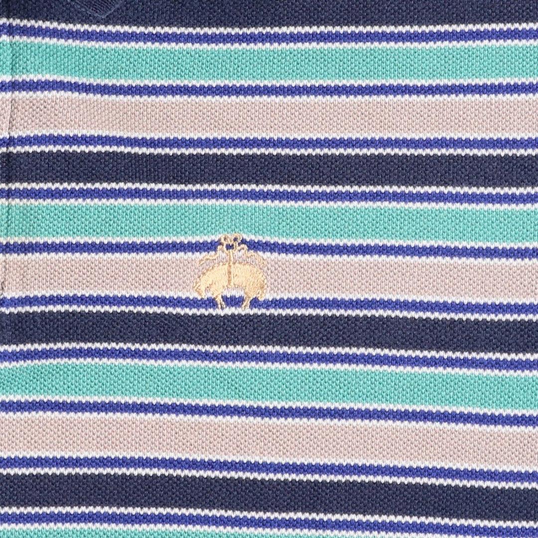 Brooks Brothers Golden Fleece Multi-Stripe Short-Sleeve Polo Shirt, Made in USA, Men's Size L (approx.) cotton Emerald green Vintage Second Hand